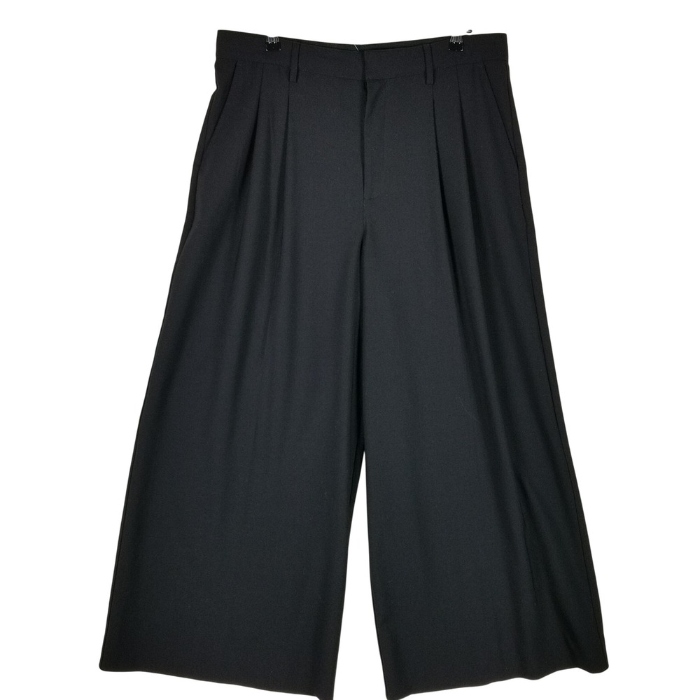 Madewell Trousers Women 12 Black Pleated Wide Leg Wool Blend Dress Pants
